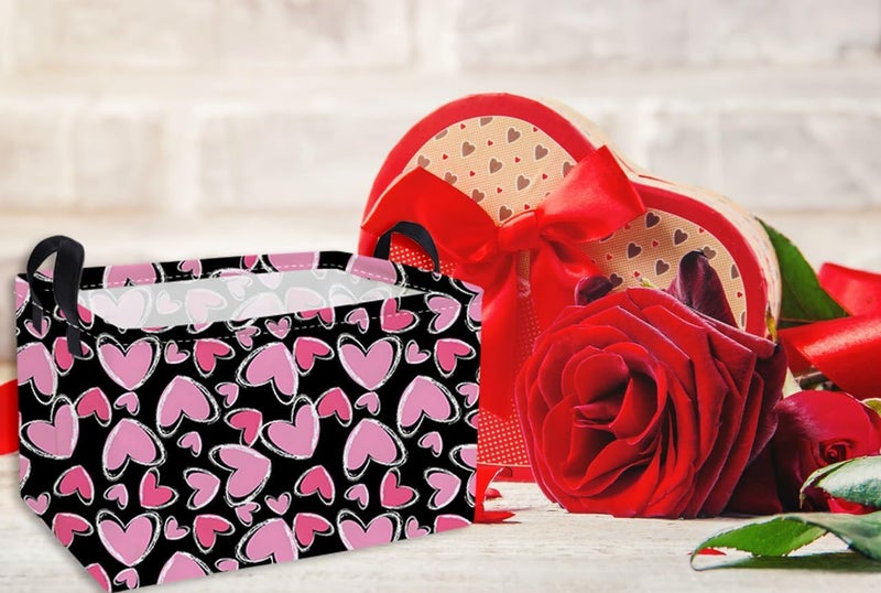 ESSME Rectangular Valentine's Day Baskets Cute Storage Box,Heart Storage Bins Organizer with Handles for Kids Room Decor,Gift Basket,Shelf Basket,(Black line heart) - Image 5